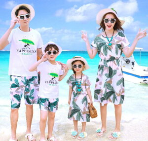 親子ペア 夏物 海旅行衣装 シフォンワンピース ペアルック レディースドレス メンズセットアップ アロハ衣装 シャツ+ショートショートパンツ家族お揃い 木の葉柄 ハワイ風 新婚旅行衣装 カ