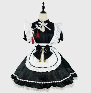中華風ロリータワンピース メイド服ショート丈ワンピース lolita ハロウイン服 半袖/長袖メイドドレス コスプレ 大人コスチューム メイド可愛いドレス cosplay エレガント 舞台衣装 仮装 女装