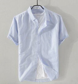 無地　綿麻ブラウス半袖　メンズ　薄カーディガンtシャツ　7色　カジュアル　リネン風　通気性よい　通勤