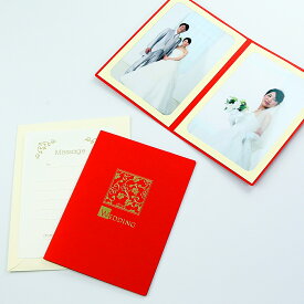 ポケット台紙 ペーパー フォトフレーム 写真台紙 結婚式 ウエディング WEDDING/桜 Lサイズ （89×127mm） 2面タテ レッド