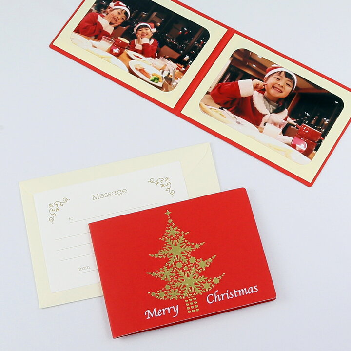 楽天市場 ペーパー フォトフレーム 写真台紙 クリスマス Merry Christmas ツリー Lサイズ 127mm 2面ヨコ レッド 山田屋台紙店 楽天市場店