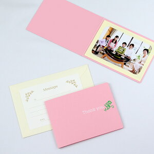 ペーパー フォトフレーム 写真台紙 Thank you/ツタ Lサイズ (89×127mm) 1面ヨコ ピンク