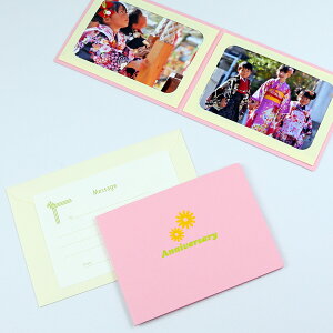 ペーパー フォトフレーム 写真台紙 記念日 Anniversary/マーガレット Lサイズ (89×127mm) 2面ヨコ ピンク
