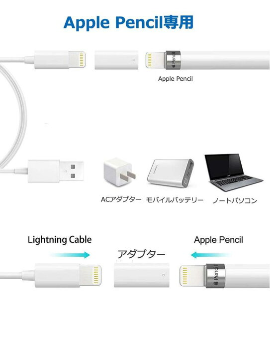 Apple Pencil 充電 アダプター USB ケーブル 用 変換 アダプタ