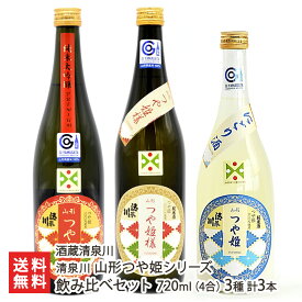 清泉川 山形つや姫シリーズ 飲み比べセット 720ml(4合) 3種 計3本 酒蔵清泉川 きよいずみがわ キヨイズミガワ ツヤヒメ 鳥海山の雪解け水 日本酒 酒田市 山形産 生産者直送 お取り寄せ ギフト プレゼント 贈り物 送料無料 お歳暮