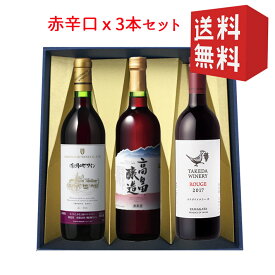 辛口赤ワイン750mlx3本 飲み比べセット 化粧箱入 送料無料 GI YAMAGATA GI山形 山形ワイン 日本ワイン 国産ワイン