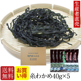 【人気商品】『生産者直売』【送料無料】【お買い得】【あす楽対応】鳴門産乾燥わかめ40g×5個セット　糸わかめ　免疫力　鳴門海峡産 ワカメ 国産わかめ 追跡番号有りポスト投函便　美味しいもの お取り寄せ腸内細菌