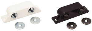 アルピナマグネットキャッチ 白色/茶色 No.50 袋入 ダブルタイプ プラスチック製 ビス付 キャッチ金具 扉ストッパー 建具金物 シンプルデザイン DIY部材 家具金物 棚扉 開き戸 観音開き 磁石入