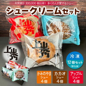 【ギフト】《3種》上山秀×4・カカオ×4・アップル×4（計12個）かみのやまシューアソートセット【9月より値上げ予定】【送料無料】｜山形土産 米粉シュークリーム ご贈答 冷凍スイーツ 個包装 小分け ギフト 誕生日　プレゼント のし・メッセージカード無料【日時指定可】