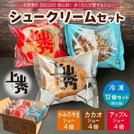 《3種》上山秀×4・カカオ×4・アップル×4（12個）【送料無料】【9月より値上げ予定】かみのやまシューアソート｜山形 米粉シュークリーム 冷凍 スイーツ 個包装 小分け ギフト プレゼント 【日時指定・ギフト・メッセージカード可】年間30万個販売の大人気シュー！つや姫