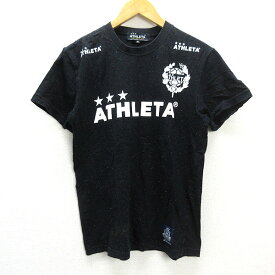 a■アスレタ/ATHLETA ネップ地 ロゴプリント 半袖Tシャツ【M】黒/MENS/84【中古】