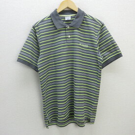 G■コロンビア/Columbia 半袖ポロシャツ/ ボーダー柄【L】灰黄緑/men's/6【中古】■