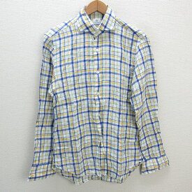 z■ビームス/BEAMS 長袖チェック柄シャツ【M】★白青系/MENS/93【中古】■