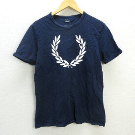 G■フレッドペリー/FREDPERRY ロゴプリントTシャツ【M】紺/men's/75【中古】■