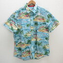 s■モッシモ/MOSSIMO 海 ヤシの木柄 胸ポケット付き 半袖シャツ【XL】水色/MENS/135【中古】