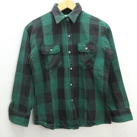 s■セントジョンズベイ/St. John's Bay チェック柄 長袖シャツ【XS】緑 黒/MENS/65【中古】