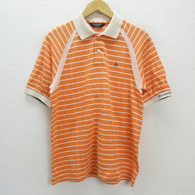 y■マンシング/MUNSINGWEARボーダー半袖ポロ/ゴルフシャツ■橙【メンズM】MENS/GOLF/73【中古】