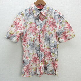 a■モルガン/MORGAN HOMME 総柄 花柄 半袖Tシャツ【L】赤/MENS/52【中古】