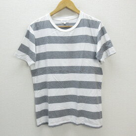 n■ユナイテッドアローズ/UNITEDARROWS B&Y ボーダー柄 クルーネックTシャツ【M】白 灰/MENS/115【中古】