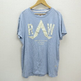 s■ジースター/G-STAR RAW ビッグロゴ 霜降りTシャツ【XL】水色/MENS/67【中古】
