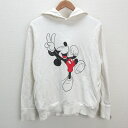a■ロイアル/roial×ディズニー ミッキー イラストプリント 裏起毛 プルオーバーパーカー【M】白/MENS/48【中古】