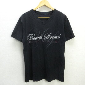 G■ビーチサウンド/Beach Sound VネックリブロンTシャツ【XL】黒/men's/80【中古】■