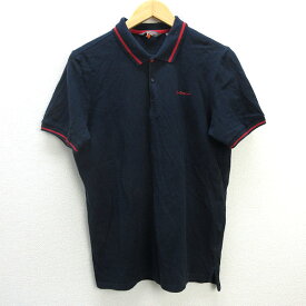 y■ベンシャーマン/BEN SHERMAN テップライン 半袖ポロシャツ■紺【メンズL】MENS/56【中古】