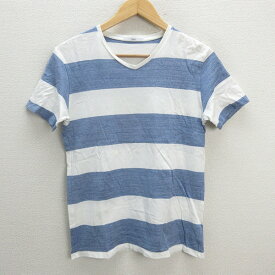 z■シップス/SHIPS VネックボーダーTシャツ【M】白青/men's/29【中古】■