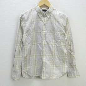 D■ビームス/BEAMS チェック柄 長袖BDシャツ【S】白/ベージュ/MENS/133【中古】