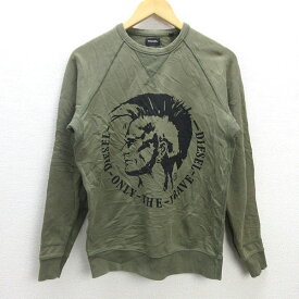 Q■ディーゼル/DIESEL ビッグプリント ラグラントレーナー■カーキ【メンズXS】MENS/38【中古】