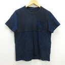 D■日本製■ジュンハシモト/junhashimoto 胸ポケット付き 半袖切り替えTシャツ【3】紺7/MENS/63【中古】