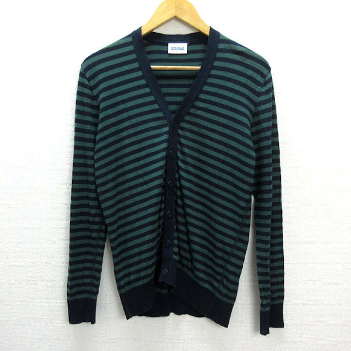 X☆ メゾン エ ボヤージュ/maisonvoyage ボーダー柄 ニットカーディガン/トゥモローランド取扱【M】緑紺MENS/27【中古】 マニライズ トゥモローランド ニット・カーディガン M