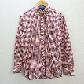 Z■トミーヒルフィガー/TOMMY HILFIGERギンガムチェック長袖BDシャツ■橙色【メンズM】MENS/22【中古】