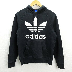 Z■アディダスオリジナルス/ADIDASビッグロゴ スウェットパーカ■黒【メンズXS】LADES向き/170【中古】