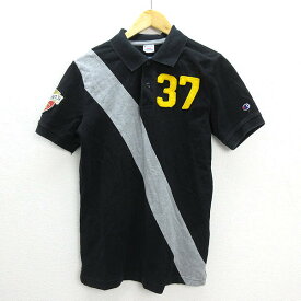 ●チャンピオン/CHAMPION×UNION STATIONワッペン付き半袖ポロシャツ■紺【S】MENS/トリコタグ【中古】