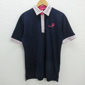 Z■パラディーゾ/PARADISO 鹿の子 半袖ゴルフシャツ/ポロ■紺【メンズL】MENS/GOLF36【中古】