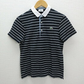 Z■ラコステ/LACOSTEボーダー 半袖ポロシャツ■白/紺【2】MENS/レディース向き/167【中古】