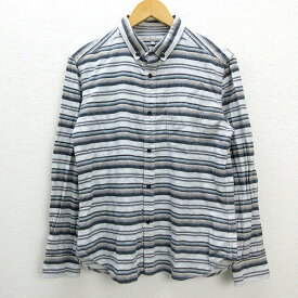 T■ユナイテッドアローズ/UNITED ARROWS DAY IN THE LIFEボーダー長袖BDシャツ■灰【メンズM】MENS/細身R25【中古】