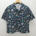 H■オーシャンパシフィック/OP CCEAN PACIFIC ウィメンズ 半袖アロハシャツ【M】紺/LADIES■111【中古】