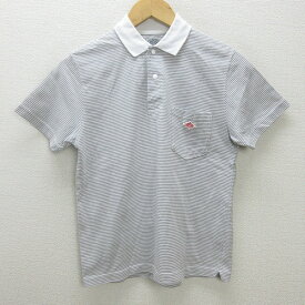 H■ダントン/DANTON 18S-HS-003 ボーダー柄 半袖ポロシャツ【34】灰色/LADIES■23【中古】