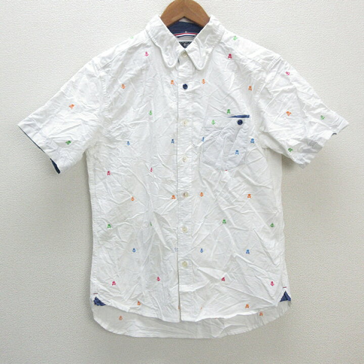 楽天市場】s□ビームス/BEAMS 総柄 スカル刺繍 半袖シャツ【L】白/MENS  