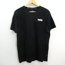 z■プーマ/PUMA VネックロゴプリントTシャツ【L】黒/men's/70【中古】■