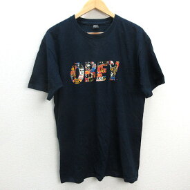y■オベイ/OBEY プリントロゴ Tシャツ■黒【メンズL】MENS/107【中古】