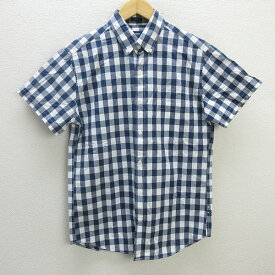 y■美品■ジェイクルー/J.CREW SLIM ボタンダウン半袖シャツ■紺/白【メンズM】MENS/196【中古】