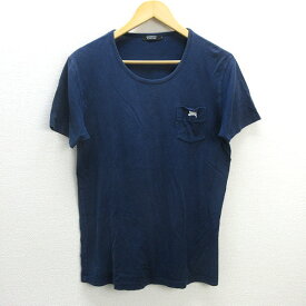 G■バーバリー/Burberry Blacklabel コットンTシャツ/ロゴ刺繍【3】紺/men's/76【中古】■