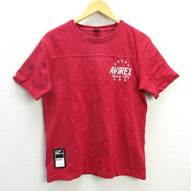z■アヴィレックス/AVIREX 刺繍Tシャツ【M】赤/men's/20【中古】■