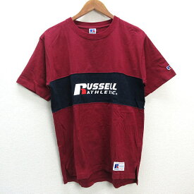 s■ラッセル/RUSSELL ATHLETIC ロゴプリント 半袖Tシャツ【M】エンジ/MENS/143【中古】