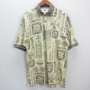 k■USA製■ザ スキンズゲーム/THE SKINS GAME 総柄 半袖ポロシャツ【L】ベージュ/MENS■97【中古】