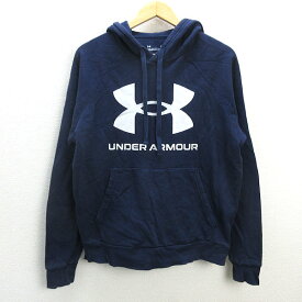 z■アンダーアーマー/UNDER ARMOUR ロゴプリントプルオーバーパーカー/トレーニングウエア 1357093【M】紺/men's/71【中古】■