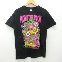 K■ローリングクレイドル×MONSTER ROCK COLLABORATION MEGA MONSTER BURG Tシャツ【M】黒/MENS■11【中古】